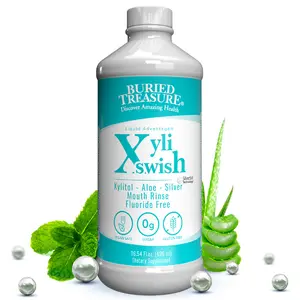 Buried Treasure Xyli-Swish Xylitol Aloe Silver Mouth Rinse - Natural Oral Care for Fresh Breath - Vegan Gluten-Free Fluoride-Free - 16.54 Fl Oz