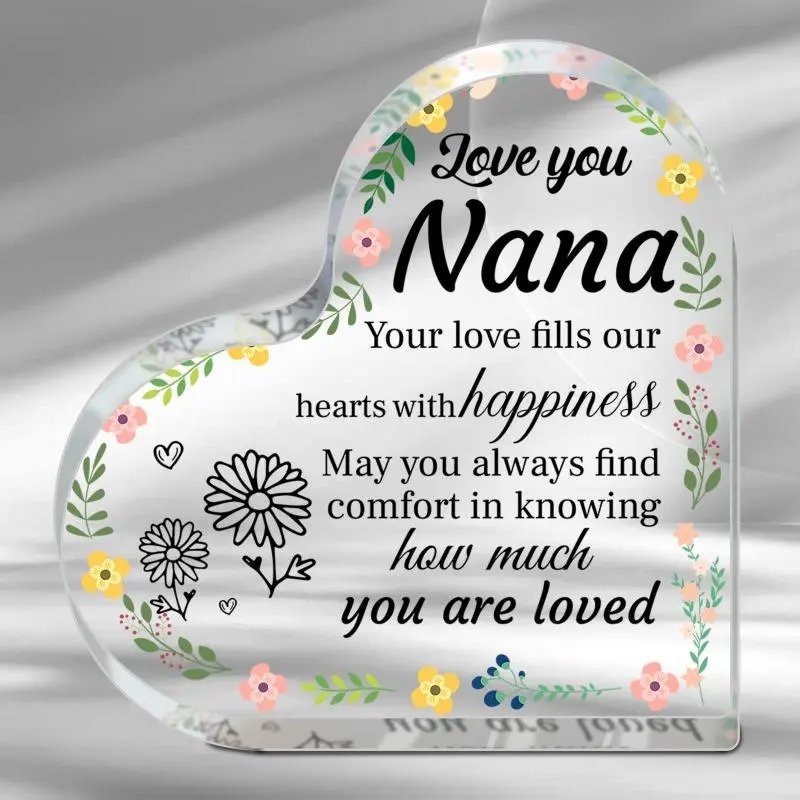 Heart-Shaped Acrylic Keepsake with Floral Design & "Love You Nana" Message - Perfect Gift for Grandma, Grammy, Mother'S Day, Birthday, Anniversary - No Battery Needed, Grandma Gift Acrylic Keepsake, Grandma Gifts