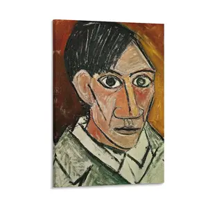 Picasso's Self-Portrait Art. Abstract Canvas for Walls. Impressionist Style Painting,Ideal for Bedroom, Living Room, Office Decor. Poster Canvas Wall Art For Bedroom Decor Bar Office Room Decor Gift