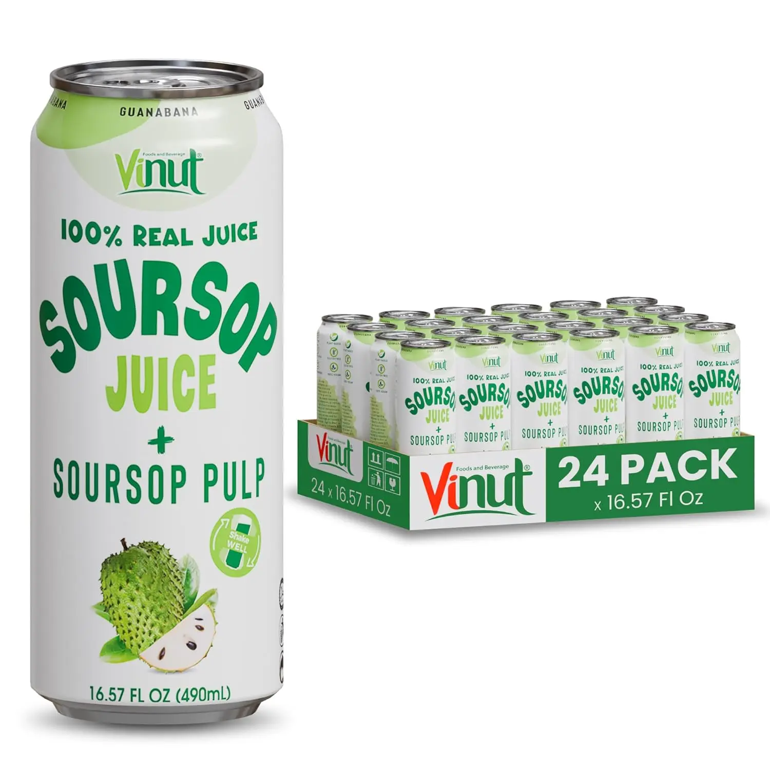 Vinut Soursop Juice Drink with Pulp 16.57 fl oz 6/12/24 Pack 55% Real Guanabana Fruit Juice Tropical Ready-to-Drink Non-GMO Gluten-Free