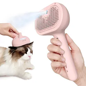 Steam Shedding & Detangling Pet Grooming Brush – Self-Cleaning Steamy Brush with Mist Spray for Long-Haired Cats and Small Dogs (White)