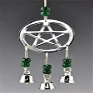 Chrome Pentacle Chime With Beads 9 Long