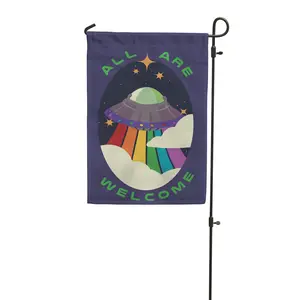 All Are Welcome Alien UFO Garden Flag