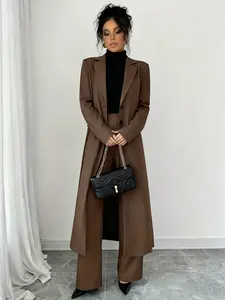 Two piece women's casual Fitted Chic long suit jacket and pants set, suitable for autumn and winter, suitable for home, indoor, and outdoor wear