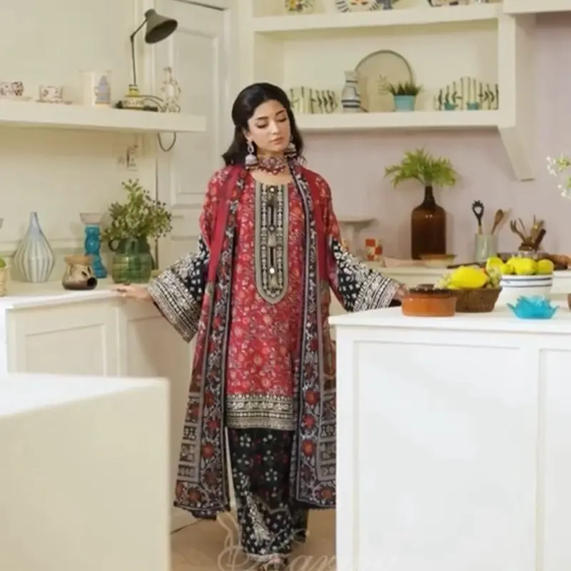 Pakistani designer karma collection cotton fabric farshi salwar outfit shefon duppata size XL chest 26