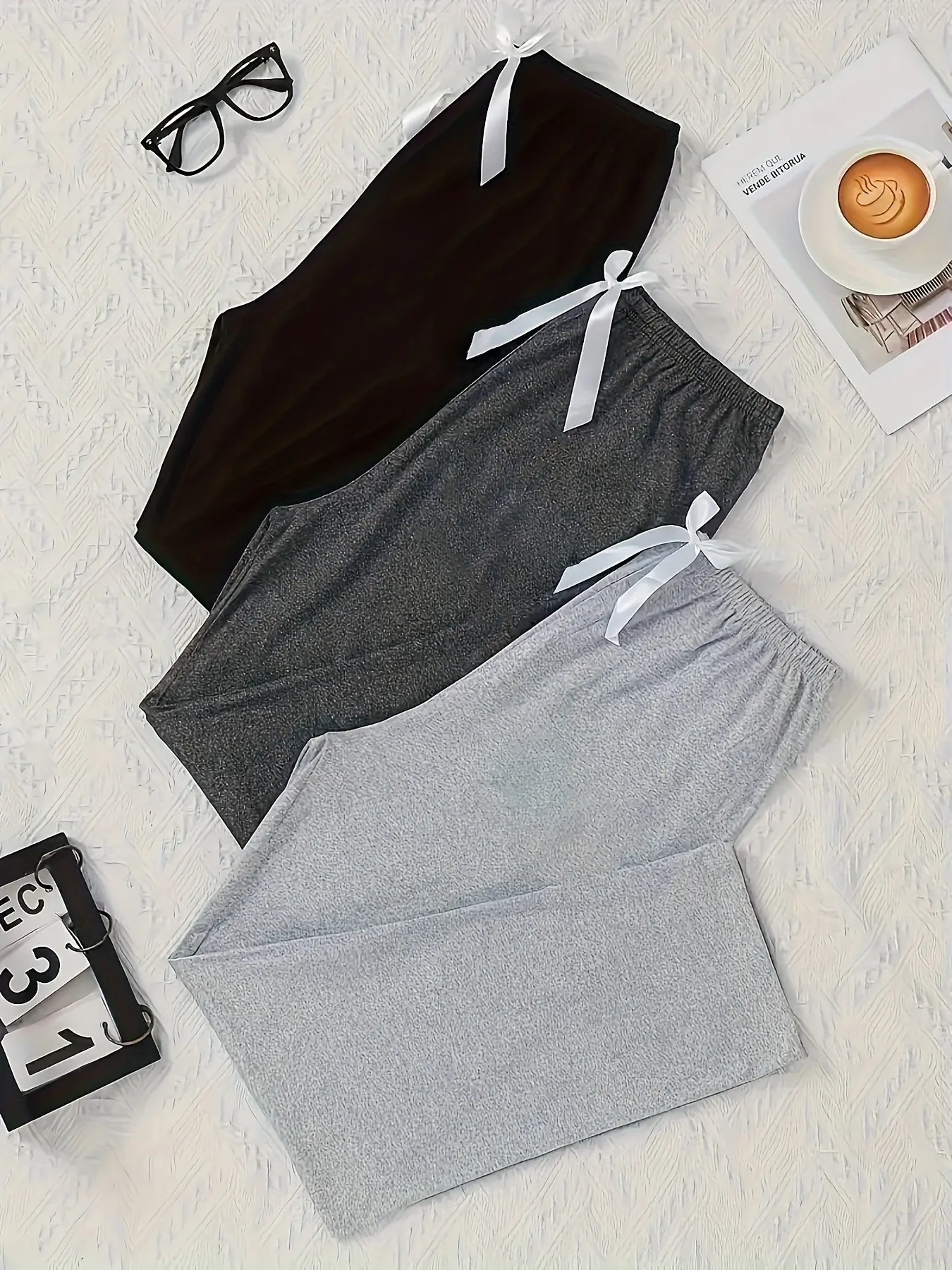 Women's Sleepwear Set, Nightwear Ladies Loungewear, Basic Pure Color Long Pajama Pants with Bowknot Decoration, Casual Fitted Design, All-Season Comfortable Wear, Loungewear, Pyjamas