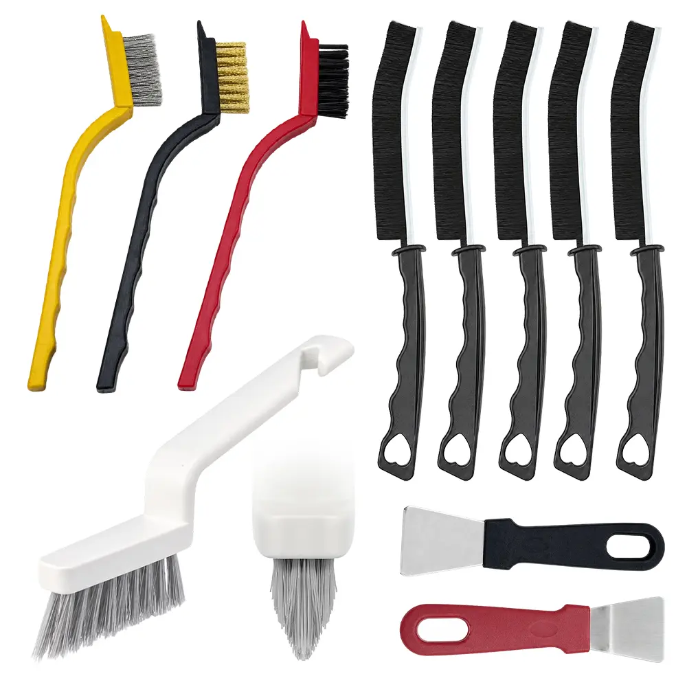 11Pcs V-Shaped Grout Cleaning Brush Set, with Stiff Bristles Crevice Cleaning Brush and Steel Scraper, Deep Cleaning Supplies for Cleaning Bathrooms, Kitchens, Tiles and Windows