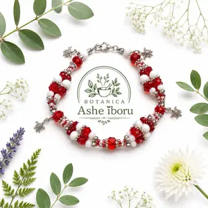 Botánica Ashe Iboru Ide de Shango with Sharosky Stones Red and White Beads  Head Charm Bracelet