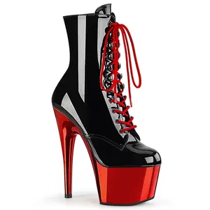Women's Fashion Lace 7-in High Heel Stiletto Shoe - Style ADORE-1020, Black, Pat, Red Chrome