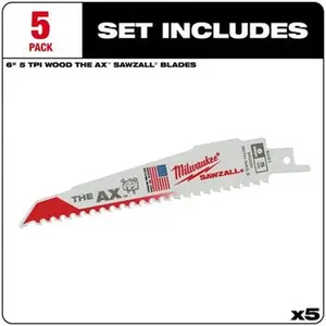 Milwaukee 48-00-5021 5PC 6" 5 TPI The Ax Sawzall Blade