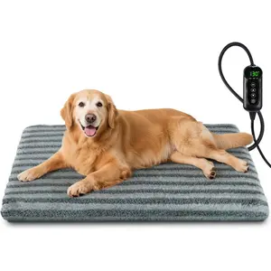 Large Pet Heating Pad, Waterproof Heated Dog Cat Bed with 11 Adjustable Temperatures & 24H Timer, Auto Shut-Off,-Resistant Cord, Washable Cover, Indoor Electric Heating Mat, Grey, L(35" x 24")