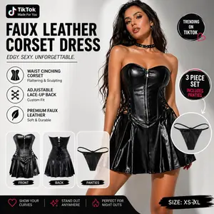 Women’s Steampunk Corset adjustable waist Dress Faux Leather Bustier Basque Detachable Skirt Lace-Up Waist Cincher SummerVibes