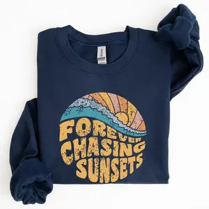 Forever Chasing Sunsets, Beach, Retro Sweatshirt, Women's Crew Neck, Crewneck