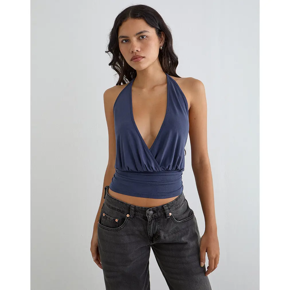 Sherlyn Halter Top in Cupro Navy