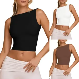 Summer women's tank top, boat neck, sleeveless backless solid color shirtRAIMENTRY