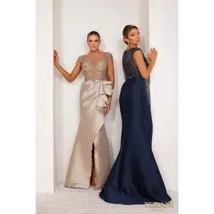 TERANI 232E1300 Trumpet Cap Sleeves Stretch Mikado Sparkly Evening Dress