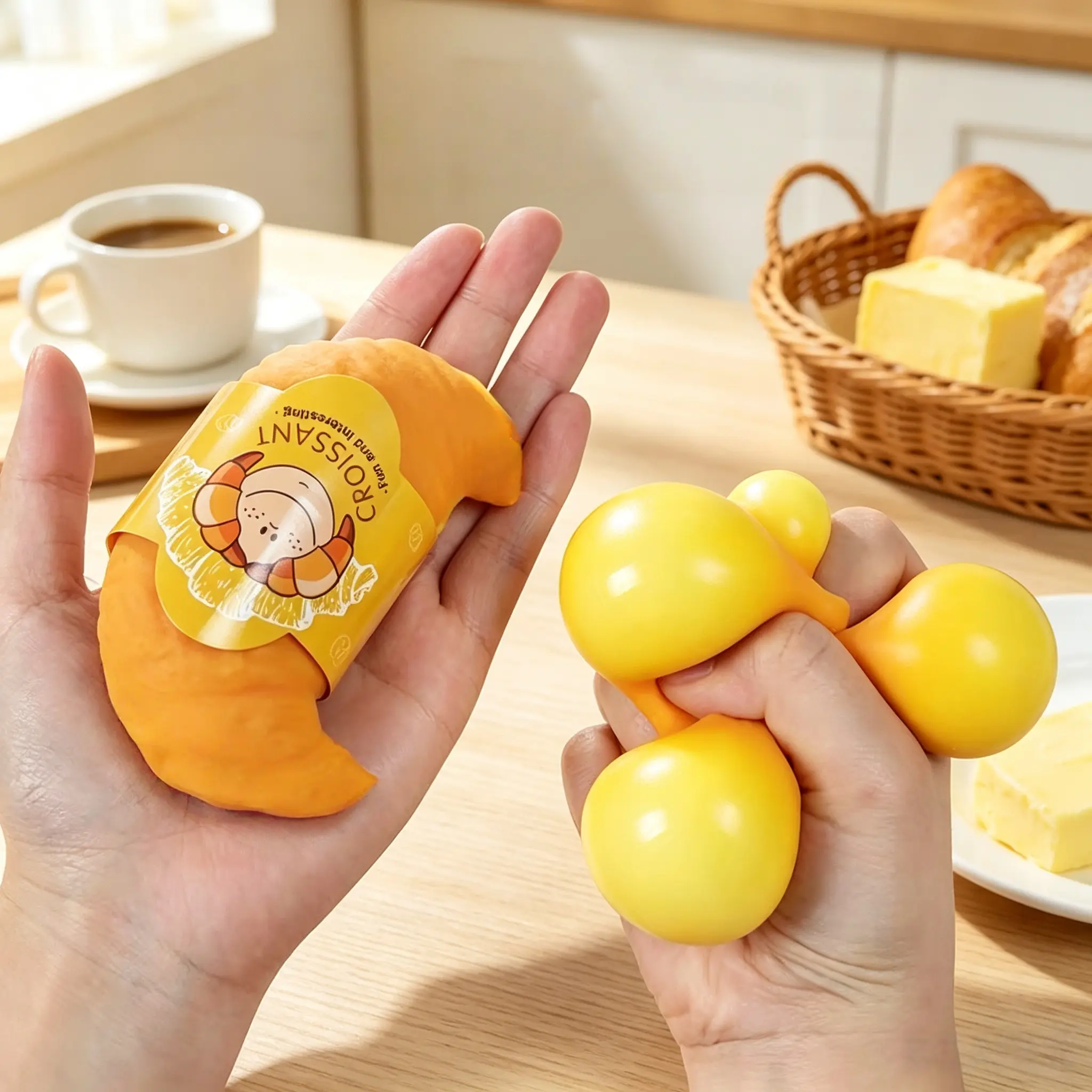 [Fast Recovery Croissant Squishy]  Bakery Stress Relief Squishy TPR Faux Food Sensory Fidgets Toy - Handmade DIY Squishy