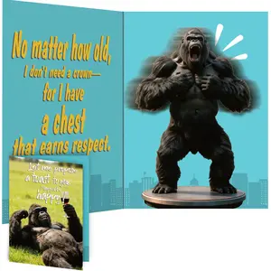 Funny Birthday Card with Sound, Shaking Gorilla Musical Interactive Greeting Card for Men Women Kids, Happy Birthday Gag Gift for Family Friends Coworkers