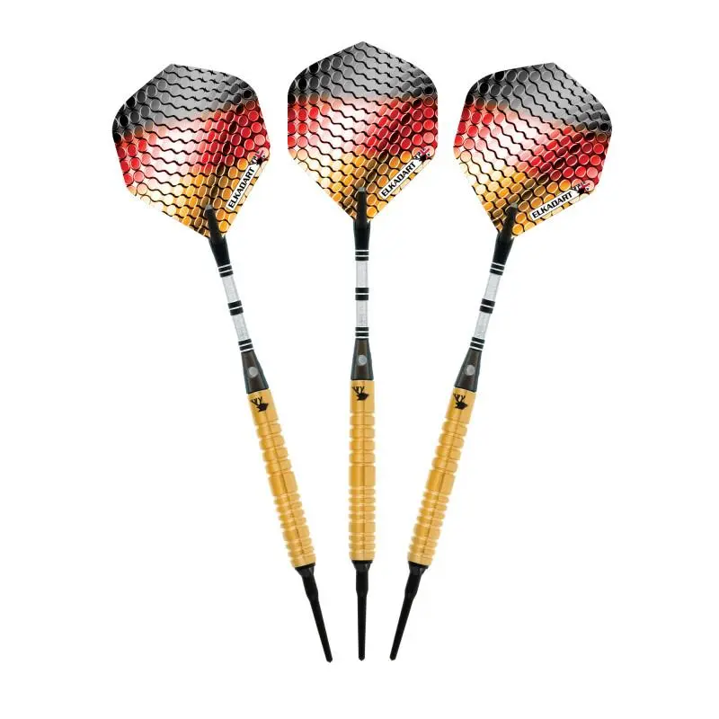 Elkadart 18g 90% Tungsten Soft Tip Darts, Gold Titanium-Coated Ringed Barrel, Professional Darts Gear