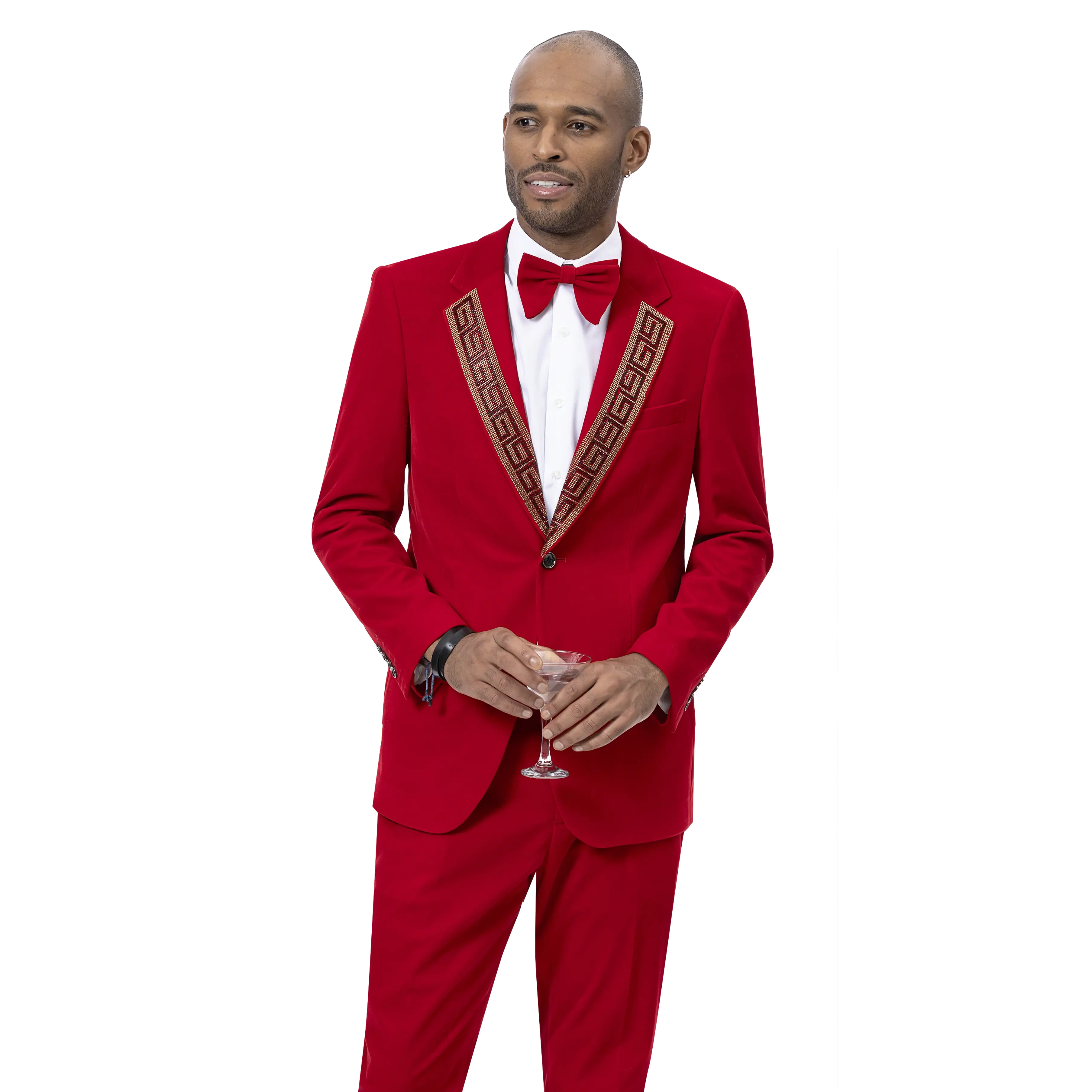 Velvet 2-Piece Fashion Suit with Sequin Lapel - Red