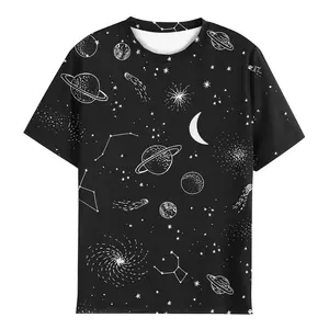 Unisex Space Galaxy Planets Stars Moon Constellations Comets Print T-Shirt, Casual Streetwear for Astronomy Enthusiasts, Sci-Fi Fans, Daily Wear & Space-Themed Occasions