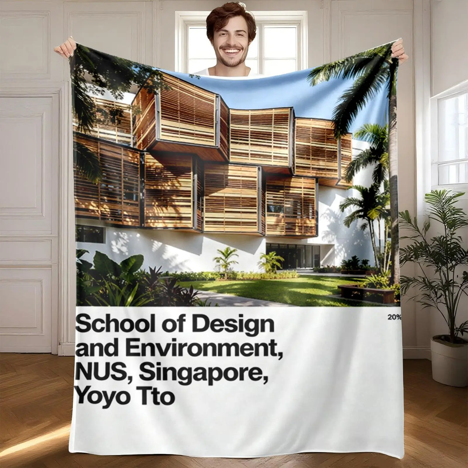 1 piece National University of Singapore, School of Design and Environment, Architecture Design themed flannel blanket - Flannel weaving craft, a super-soft comfortable fluffy blanket, suitable for beds and sofas, all-season use, modern geometric