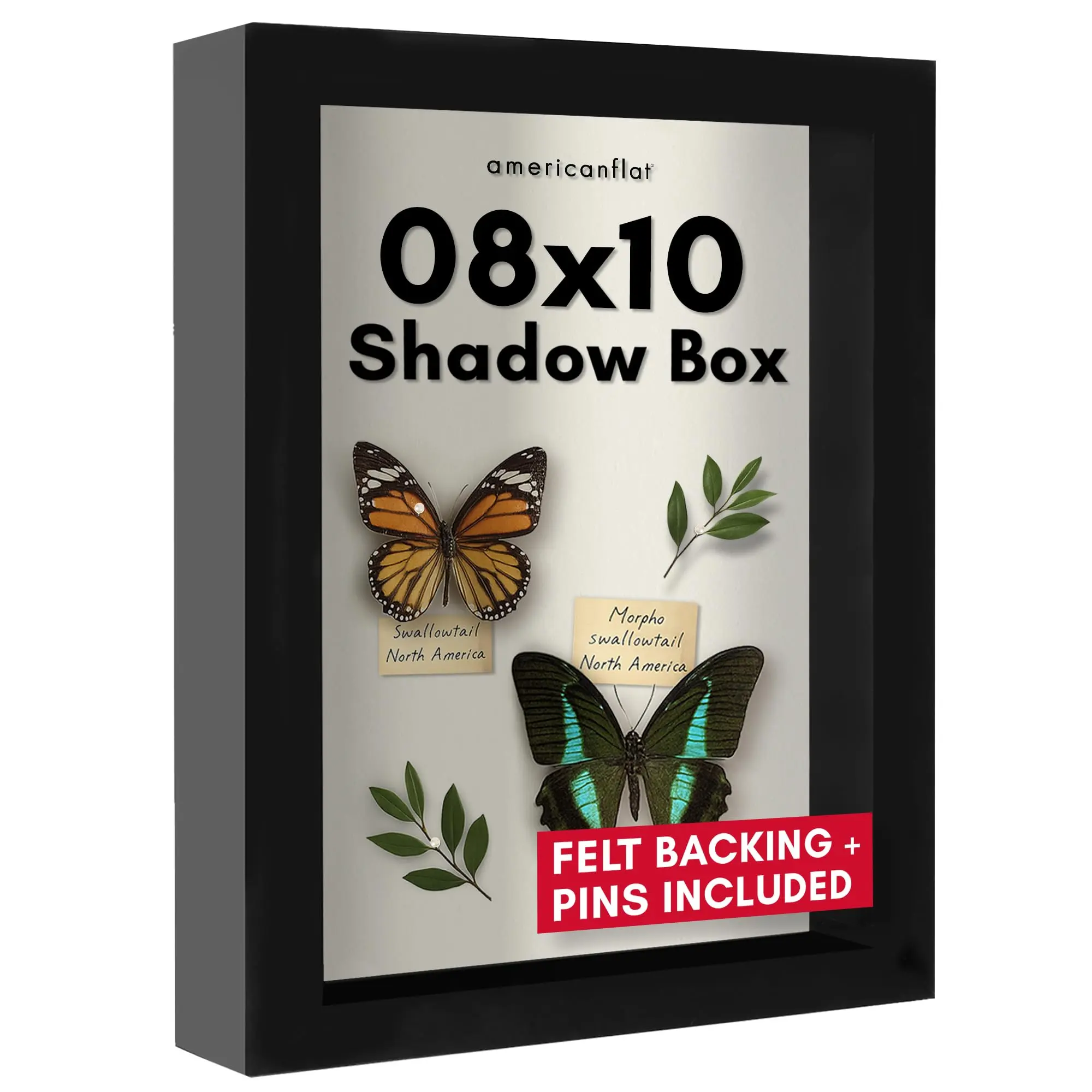 8x10 Shadow Box Frame| Soft Linen  & Push Pins Included, Polystyrene Glass Memory Display Case , Tickets & Cherished  Items, Black Decor Photo