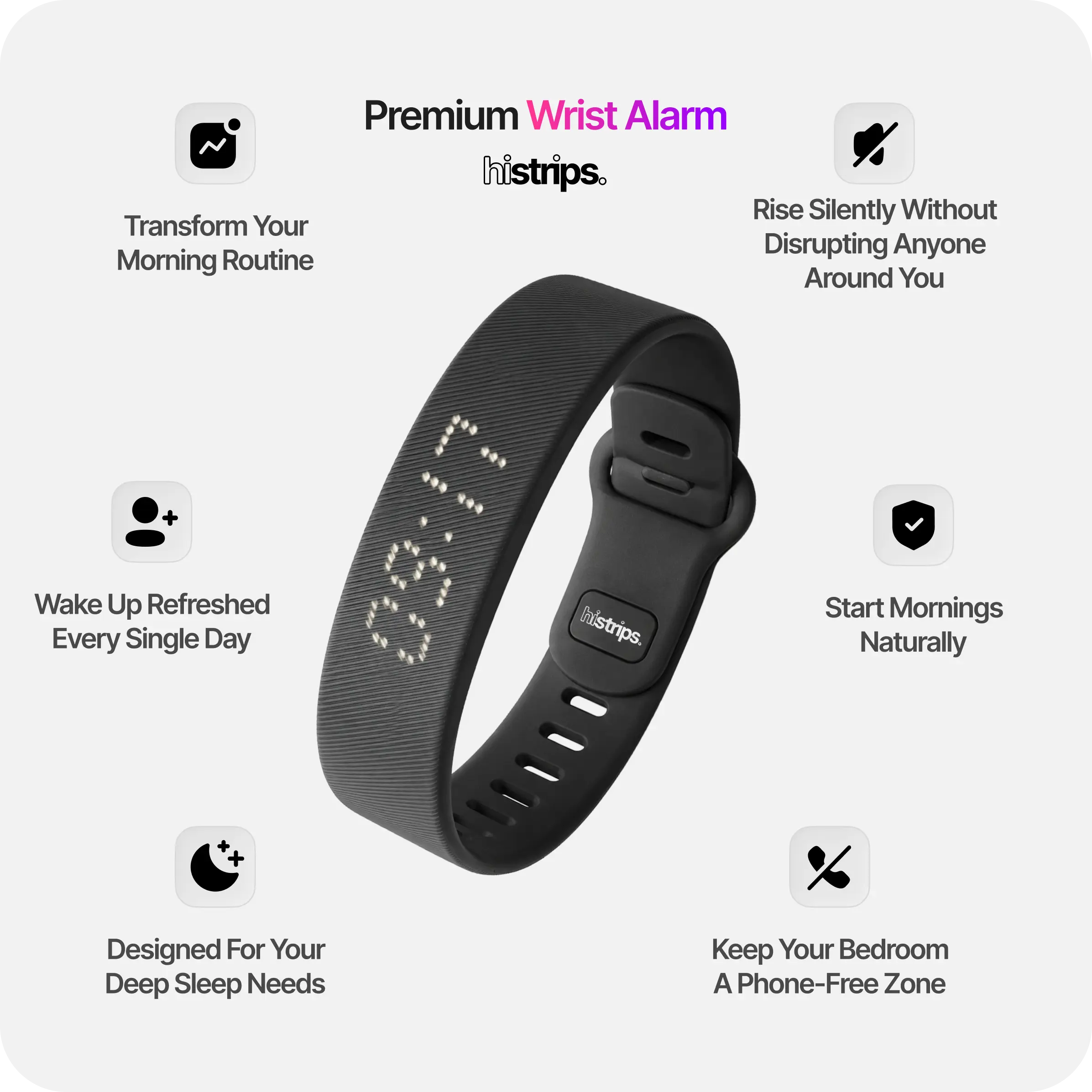 Onyx Silent Vibration Alarm Clock - Wrist-Worn Wake-Up Device for Heavy Sleepers, Avoids Disturbing Partners, 2 Intensity Levels, Up to 3 Alarms, 14+ Day Rechargeable Battery