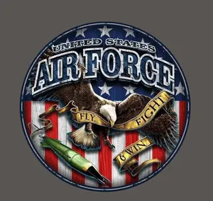 US Military Round Aluminum Welcome Plaque, Handmade Decorative Novelty Home Wall Decoration with UV Protection for Outdoor Use