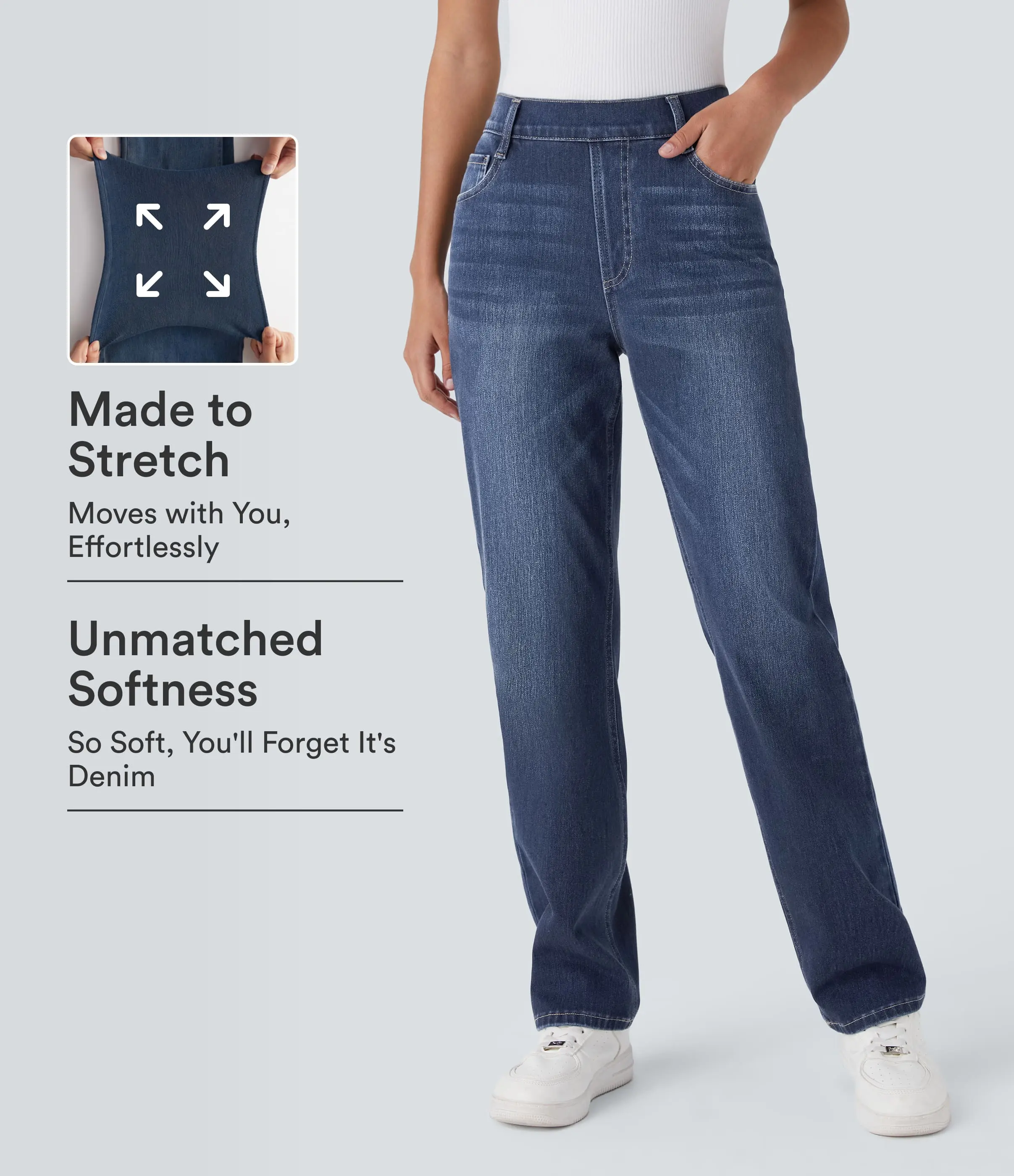 Halara Flex High Waisted Pockets Straight Leg Washed Casual Jeans Halara Flex High Waisted Pockets Straight Leg Washed Casual Jeans