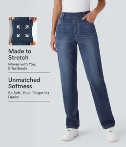 Halara Flex High Waisted Pockets Straight Leg Washed Casual Jeans