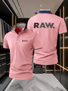 Men's Polo Shirt Contrast Collar & Cuffs, Casual Summer Short Sleeve T-Shirt, Slim-Fitting, Print Pattern, No Ca Prop 65 Warning