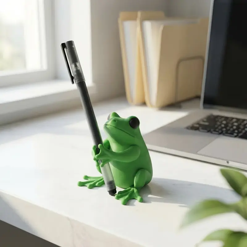 Super Cute Green Frog Pencil Holder - A charming 3D-designed frog office decoration and fun stationery organizer, perfect for gamers, writers, and frog lovers