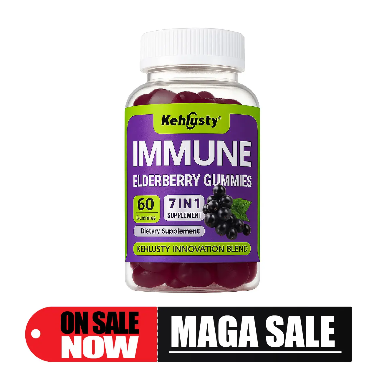 Chewable Immune Support Advanced Dietary Supplement Sugar-Free Gummies - GMO-Free, Elderberry-Echinacea Formula with Zinc & Vitamin C, 60-Count Pack, FDA Registered for Body Health