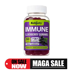 Chewable Immune Support Dietary Supplement Gummies - GMO-Free, Elderberry-Echinacea Formula with Zinc & Vitamin C, 60-Count for Blood Pressure Management