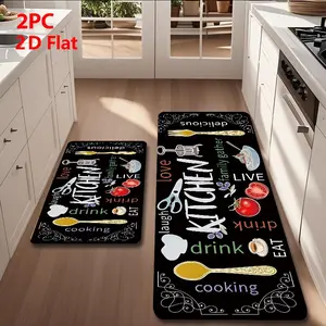 Kitchen Theme Door Mat, Base with Colorful Elements, Durable Print, Decorative Rug for Living Room, Bedroom, Bathroom, Kitchen, Laundry Room, Study Room, Kitchen Runner Rug, Indoor Door Mat