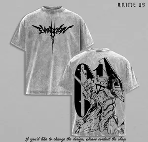Evangelion Eva 01 T-Shirt, Vintage Acid Wash Anime Tee, Gothic Logo Oversized Graphic Shirt, Heavy Cotton 90s Mecha Streetwear Top, Unisex Casual Outfit, Gift for Anime Fans