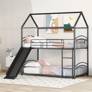 [Fahuac] Twin Over Twin Bunk Bed with Slide & Ladder - Convertible into 2 Beds, Metal Frame, 250/350LB, for Kids.