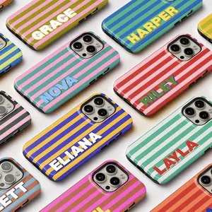 Phone Case Custom Initials Personalized Monogram Striped Protective case, fun design, compatible with iPhone 17 Pro Max, 17Air, 16 Pro, 15 Plus, 14, 13, 12 and 11, shockproof, stylish, scratch-resistant, soft, drop-proof gift for her