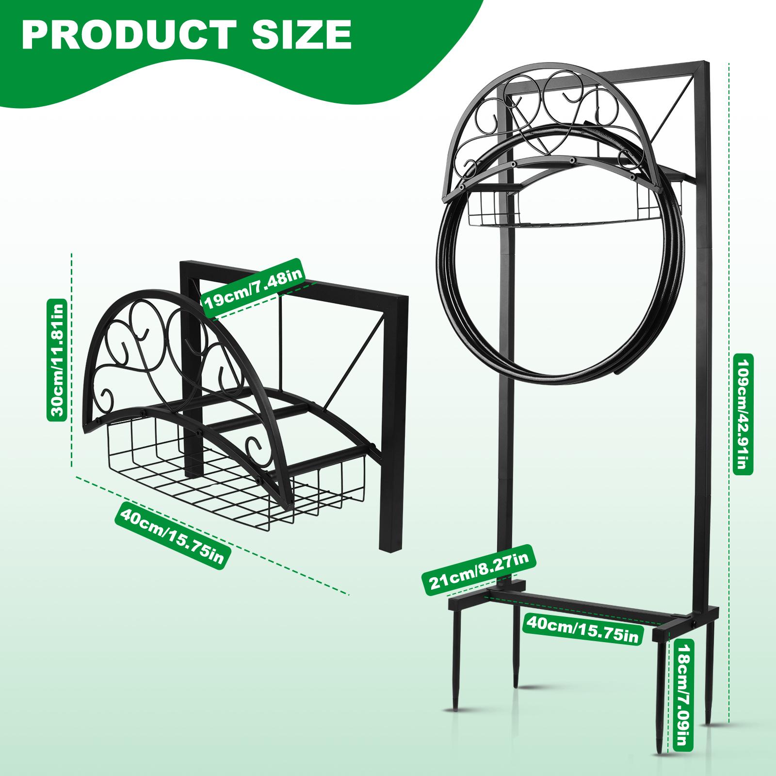 Upgraded Garden Hose Holder with Storage Basket – Holds 151ft Hose, Heavy Duty Freestanding Water Hose Stand, Rustproof Steel, 4-Anchor Stable Base, Detachable for Easy Storage – Outdoor Use for Yard, Lawn, Farm