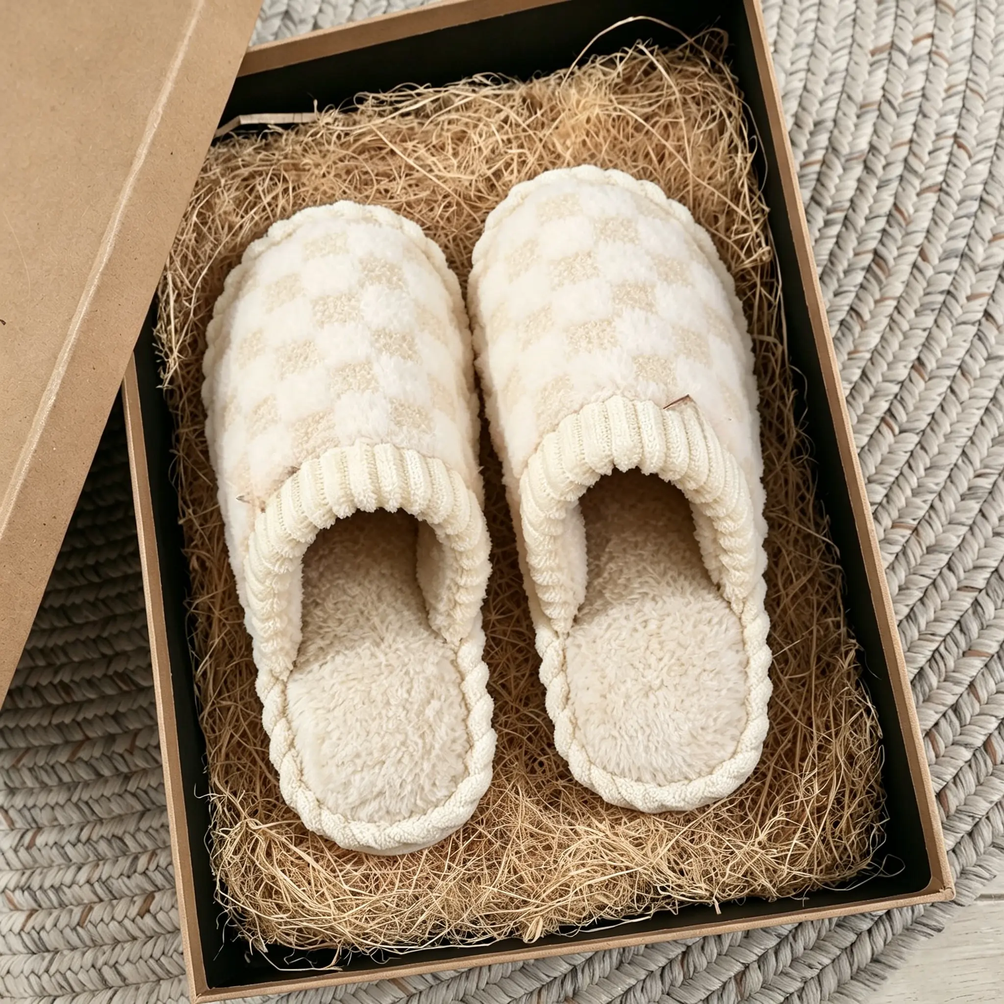 Women’s Men’s Winter Plaid Fuzzy Slippers, Cozy Warm Soft Thick House Shoes for Indoor Outdoor Comfort Stylish Checkered Slippers, Women's Shoes Girl Footwear