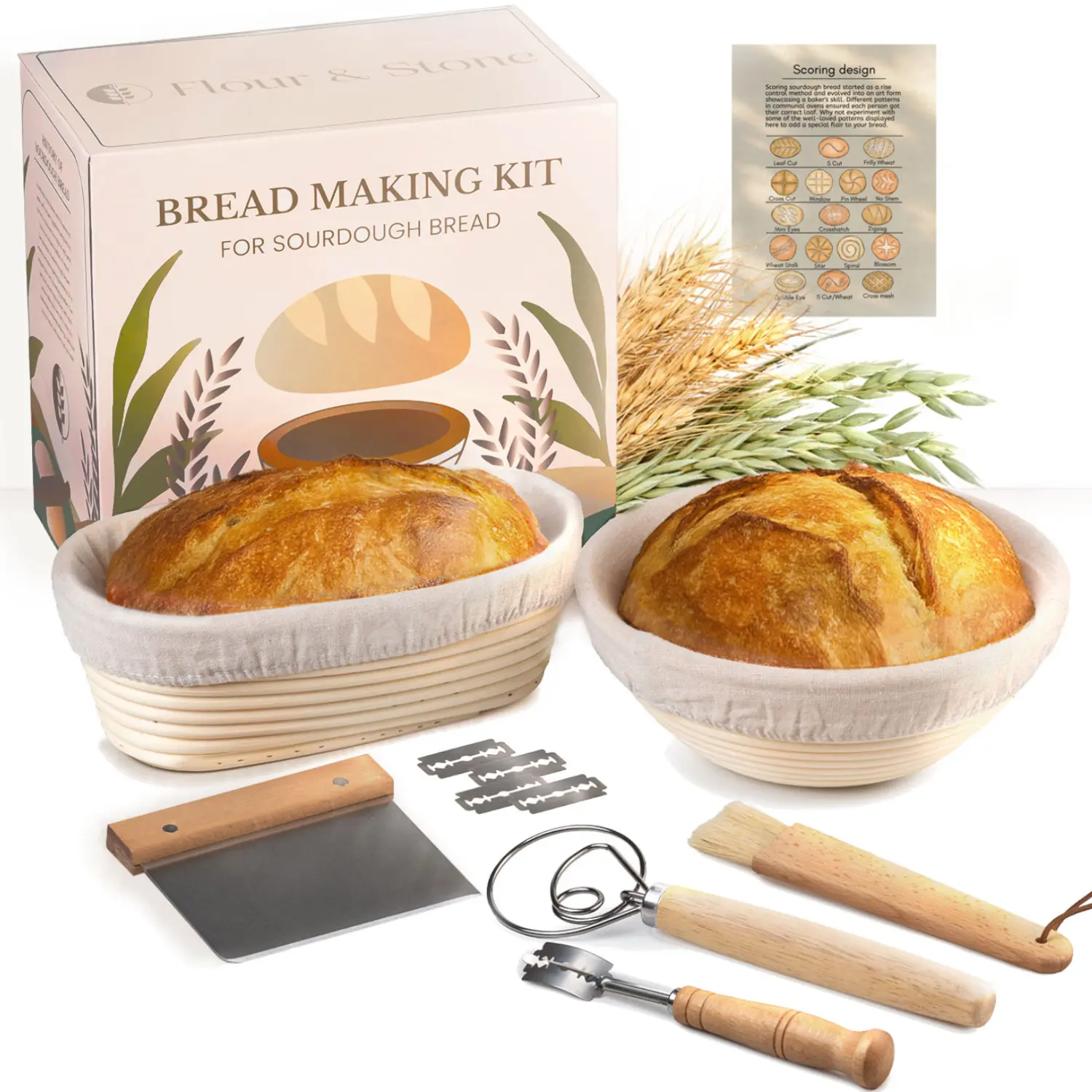 Professional Grade Sourdough Bread Proofing Basket Gift Set Professional Grade Sourdough Bread Proofing Basket Gift Set
