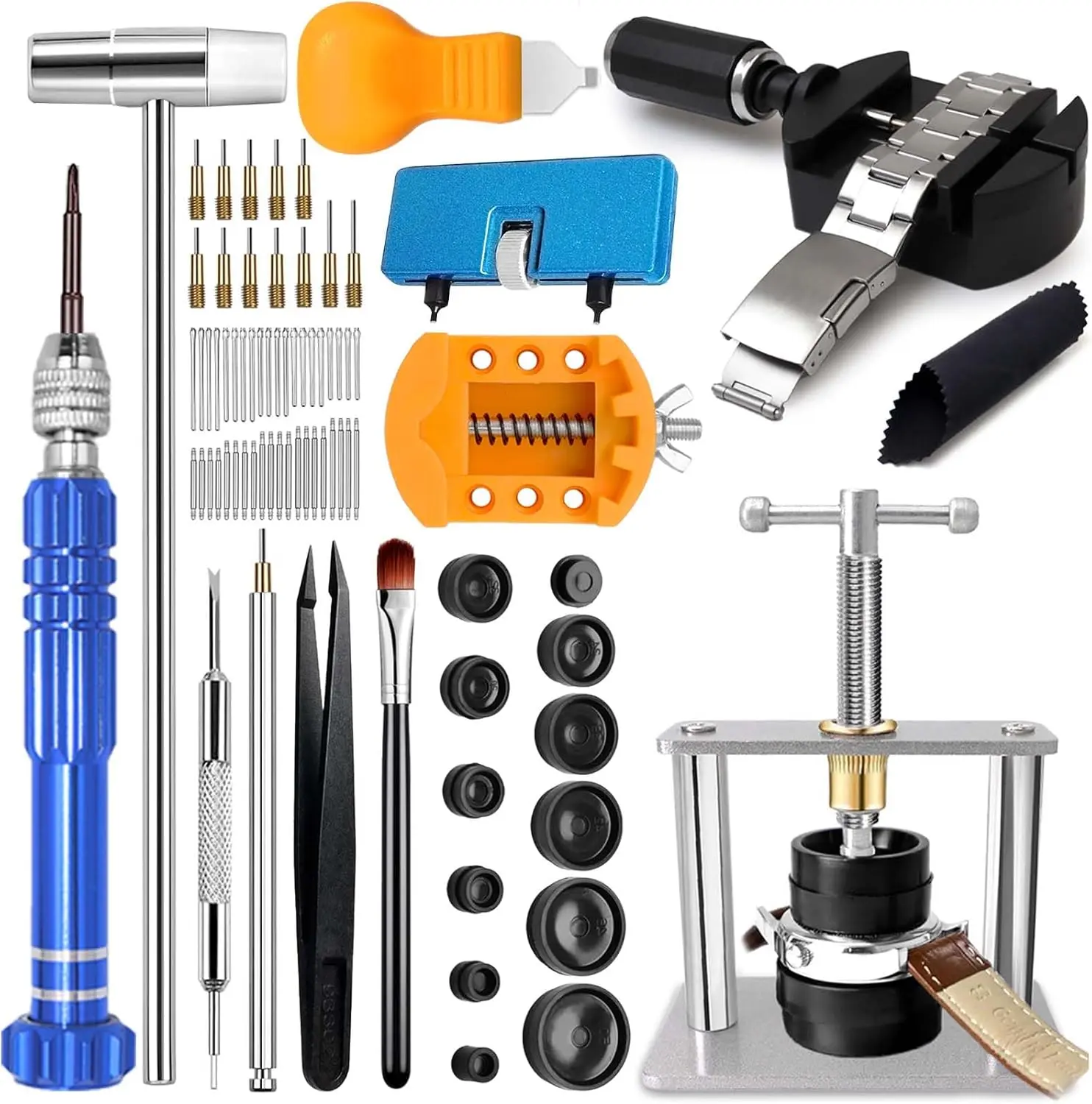 1Set Watch Press Tool Set, Watch Battery Replacement Tool Kit, Watch Link Removal Kit, Watch Case Opener, Watch Band Replacement Tool, Watch Repair Screwdriver, Tweezers
