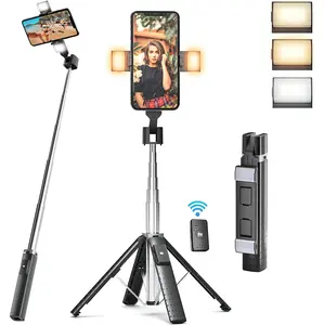 41" Selfie Stick Tripod with Fill Light, Portable Phone Tripod, Adjustable with Wireless Remote, 3 Light Modes, Gifts for Girls