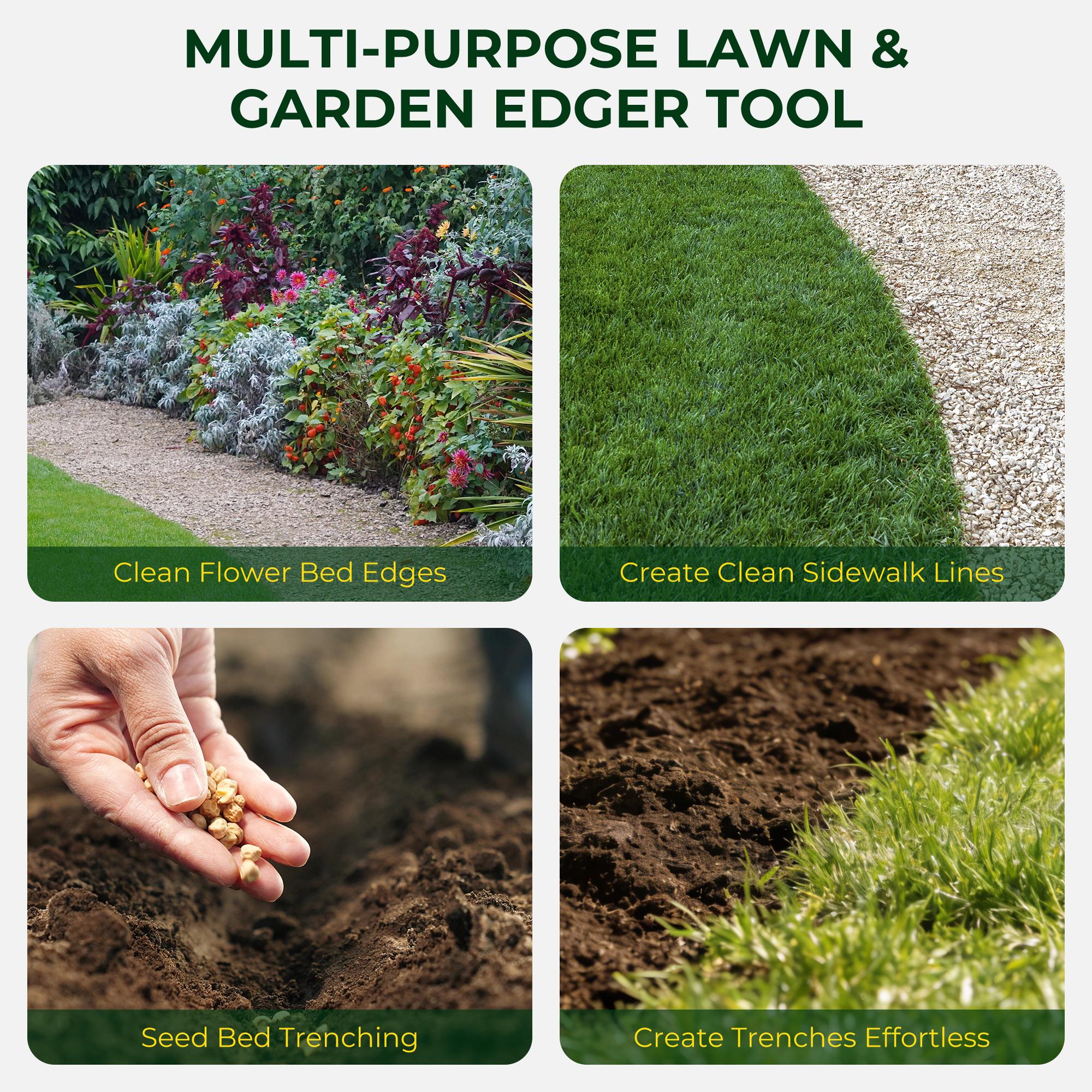 ennvaofficial serrated lawn trimmer, Multi-Functional Garden Flat Shovel.half-moon-shaped lawn trimmer with T-handle, long-handled step-by-step trimmer suitable for walkways and lawns, 38inch