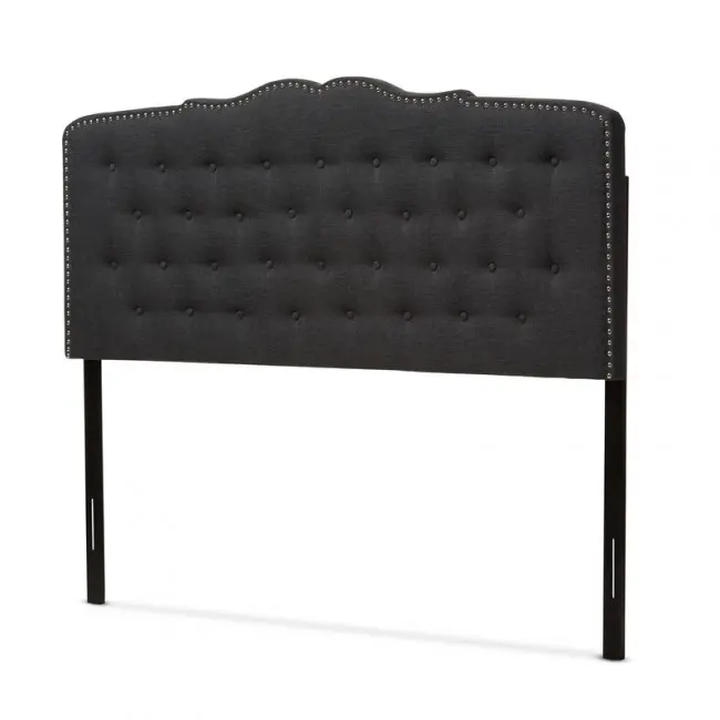 Baxton Studio BBT6625-Dark Grey-King Upholstered Curved Tufted Button Padded Headboard, 212 MAIN King Size, Dark Grey Fabric, Rubberwood Build, Contemporary Style, Modern Upholstered Bed, Headboard Ideas, Contemporary Home Decor