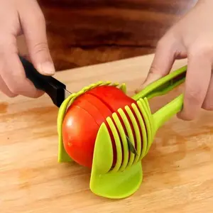 Stainless Steel Kitchen Handheld Orange Lemon Slicer Tomato Cutting Clip Fruit Slicer Onion Slicer Kitchenitem Cutter Accessory 18.5x6cm Plastic Utensil for Slicing Potatoes Lemons Tomatoes