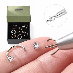 Nose Ring More Size  20G/18G 7mm Titanium Horseshoe Nose Ring(Free Gem Picker Tool) Internally Threaded Gems Lightweight