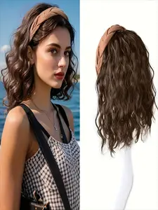 Wig strap with one water ripple, half set synthetic wig, lightweight, breathable, and convenient curly hair patch suitable for daily wear, outings, and parties