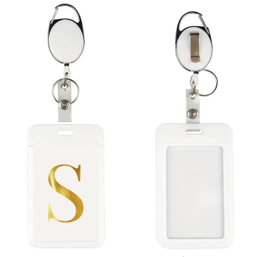 Initial Letter Pattern ID Badge Holder with Keychain, 1 Set Slimline Vertical ID Badge Holder with Spring Clip, Work Name Card Sleeve Case with Retractable Reel for IDs, Hotel Key Cards & Passes, Personalized Nametags